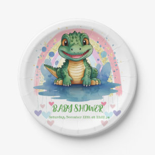Prato De Papel Alligator Pastel Rainbow Chá de fraldas Colorido