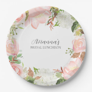 Prato De Papel Almoço de Noiva com Flores Rosa
