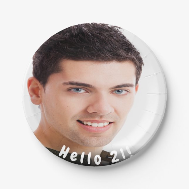 Prato De Papel Alô de foto de aniversário de 21 anos 21 cara (Frente)