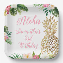 Aloha Birthday Luau Havaiano Dourado Abacaxi