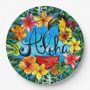 Prato De Papel Aloha - comida da flor e design tropicais do verã