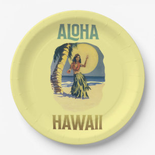 Prato De Papel Aloha Hawaii Vintage Hula Girl