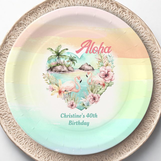 Prato De Papel Aloha Luau Summer aniversário de 40 anos Beach Tro (Aloha Luau Summer 40th Birthday Beach Tropical Paper Plates)