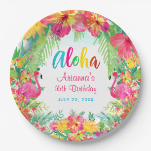 Prato De Papel Aloha Tropical Flamingo Birthday Luau Paper Plates