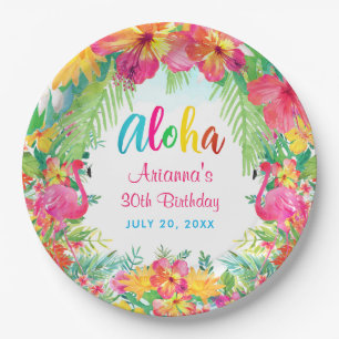 Prato De Papel Aloha Tropical Flamingo Birthday Partido Luau