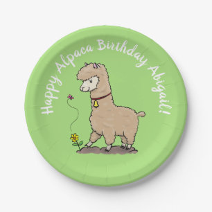Prato De Papel Alpaca castanho-branca com cartoon de aniversário 