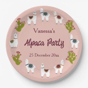 Prato De Papel Alpaca Party Cactus Pink Birthday
