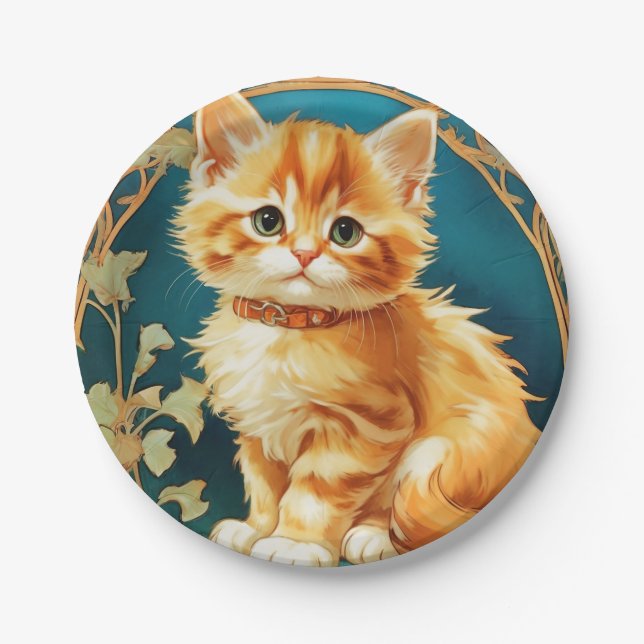 Prato De Papel Alphonse Mucha Art Nouveau Cat (Frente)