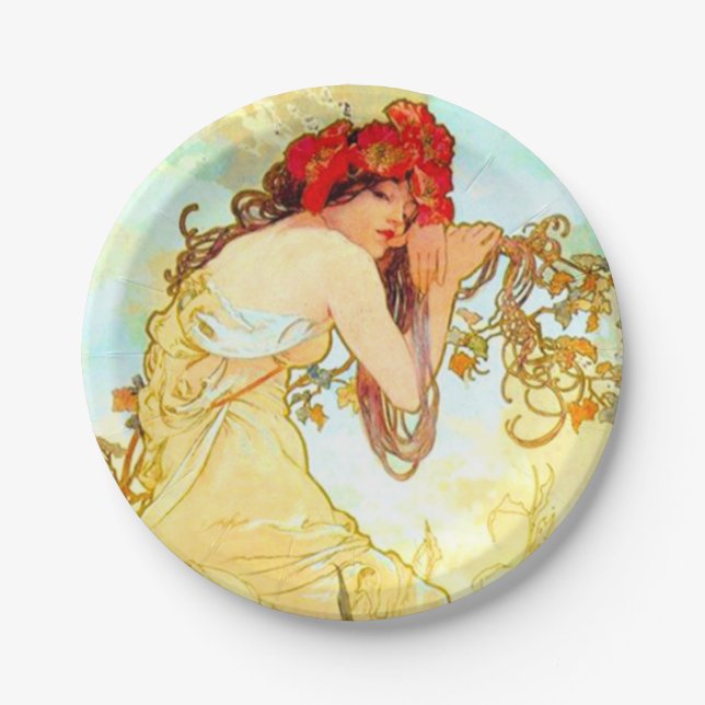 Prato De Papel Alphonse Mucha Art Nouveau Summer (Frente)