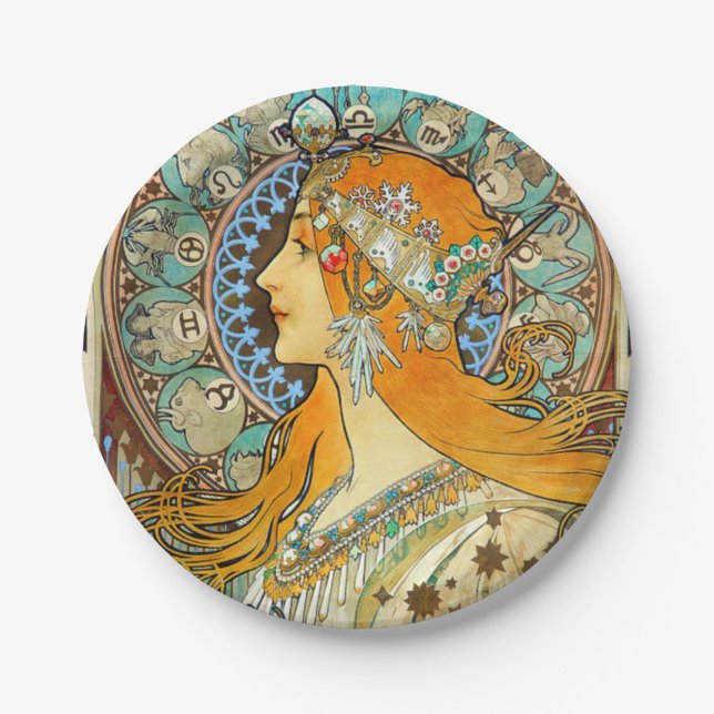 Prato De Papel Alphonse Mucha Art Nouveau Zodiac (Frente)
