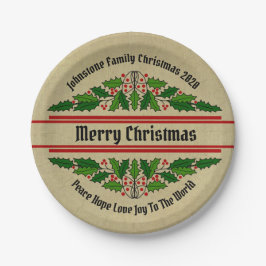 Prato De Papel Alterar Nome Texto Holly de Natal 7"