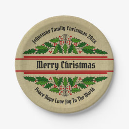 Prato De Papel Alterar Nome Texto Natal 20xx Holly 7"
