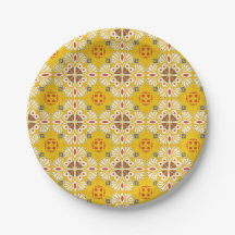 amarelo, branco e laranja floral e geométrico