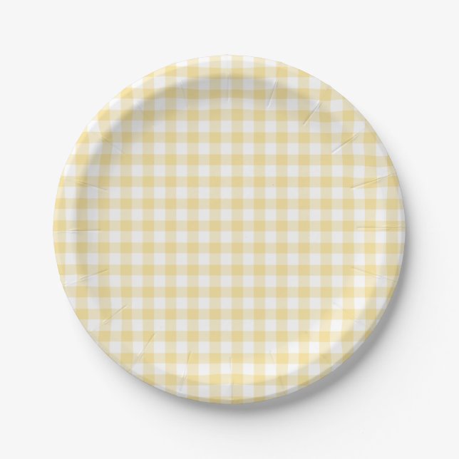 Prato De Papel Amarelo Canário Xadrez Clássico (Frente)