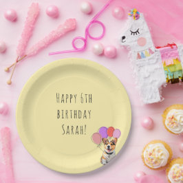Prato De Papel Amarelo Creme de Manteiga - Aniversário do Corgi 