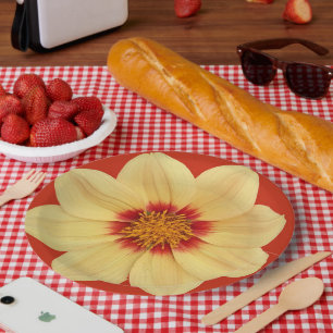 Prato De Papel Amarelo Dahlia na Floral Vermelha