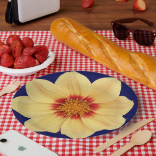 Prato De Papel Amarelo Dahlia no Floral Azul