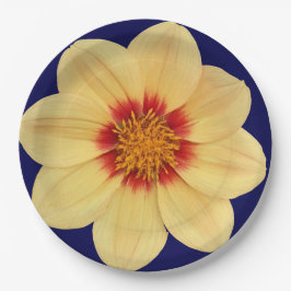 Prato De Papel Amarelo Dahlia no Floral Azul