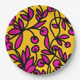 Prato De Papel Amarelo e rosa doodle
