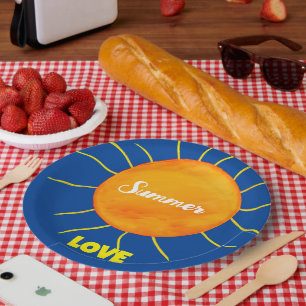 Prato De Papel Amarelo Orange Sun Summer Love