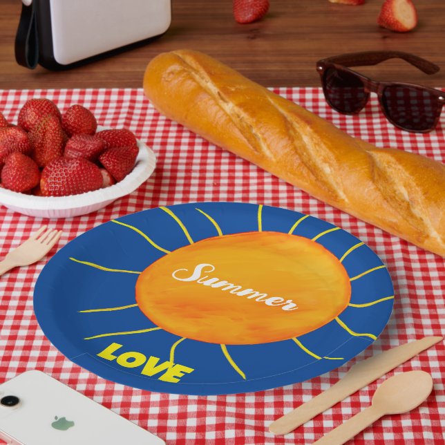 Prato De Papel Amarelo Orange Sun Summer Love (Piquenique)