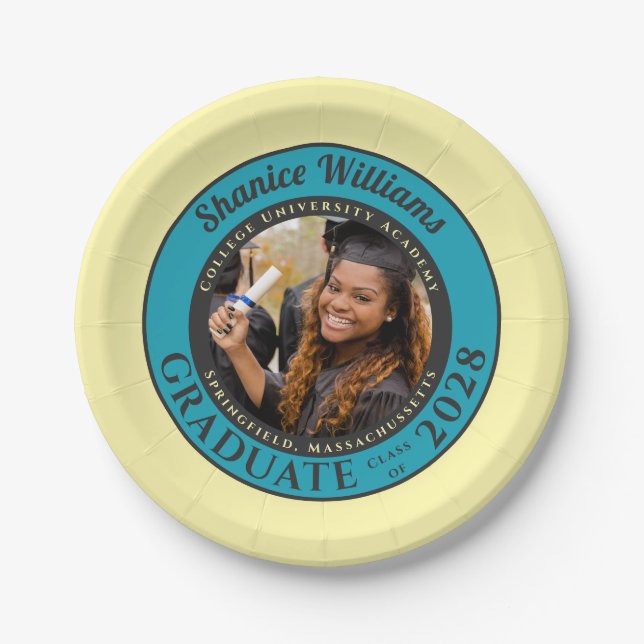 Prato De Papel Amarelo Suave Foto Moderno Festa de Graduação (Frente)