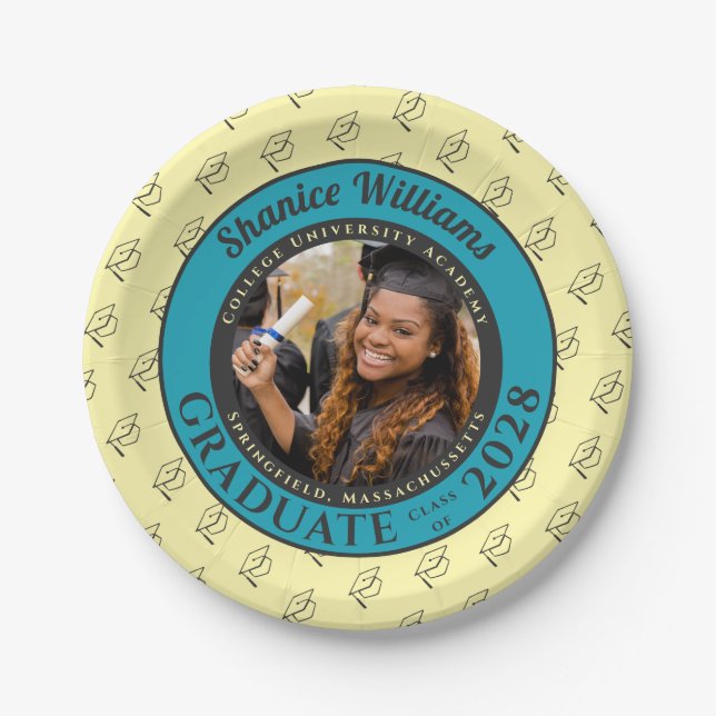 Prato De Papel Amarelo Suave Foto Moderno Festa de Graduação (Frente)