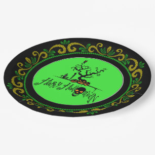 Prato De Papel Amarelo Verde Feliz Halloween Grave Yard