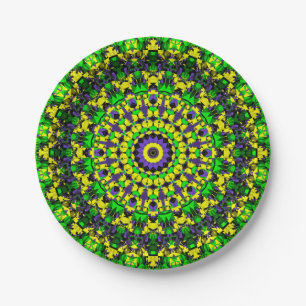 Prato De Papel Amarelo, verde, Mandala roxo