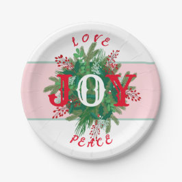 Prato De Papel Ame Joy PEACE Holiday elegante Wreath verde