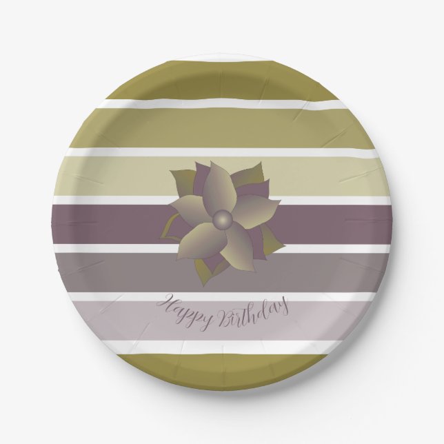 Prato De Papel Ameixa E Faixa Dourada Ampla (Frente)