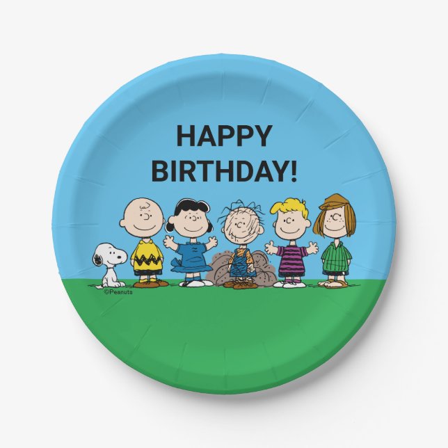 Prato De Papel Amendoins Amigos Em Uma Fila (Frente)