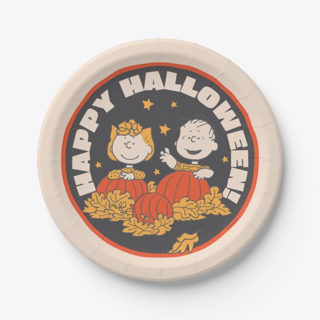 Prato De Papel Amendoins | Feliz Halloween Sally & Linus (Frente)