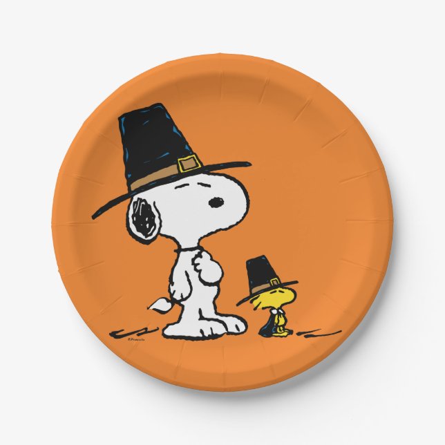 Prato De Papel Amendoins | Snoopy & Woodstock Pilgrim (Frente)