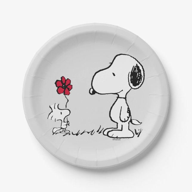 Prato De Papel Amendoins | Snoopy & Woodstock Vermelho & Preto (Frente)