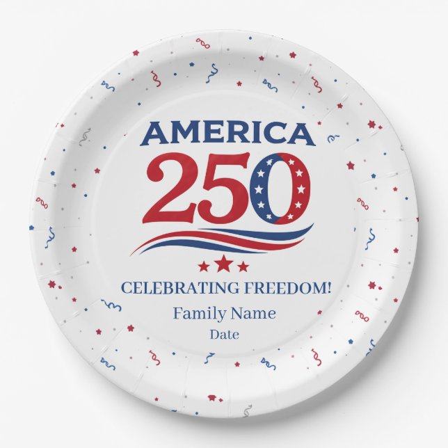 Prato De Papel AMERICA 250 - Personalized Reunion Red White Blue (Frente)