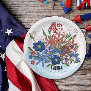 Prato De Papel "América Terra dos Libertados" 4º de julho Flores