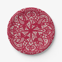 Prato De Papel American Doily & Lace, 6, Red On Cream
