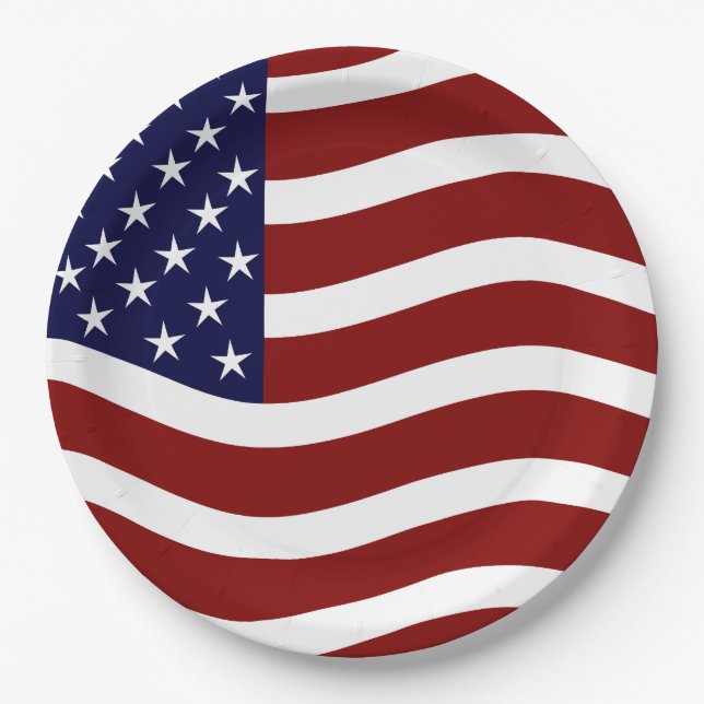 Prato De Papel American Flag Mark 9" Party Plates - Orgulho dos E (Frente)