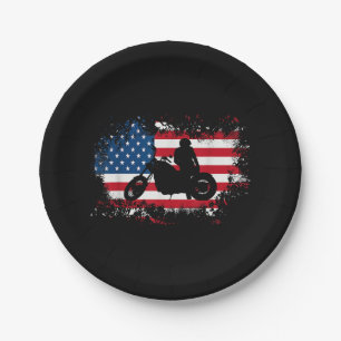 Prato De Papel American Flag Motorcycle Funny Sport over