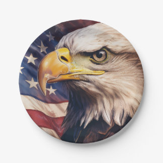 Prato De Papel American Flag with Bald Eagle Head