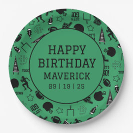 Prato De Papel American Football Green Sports Birthday