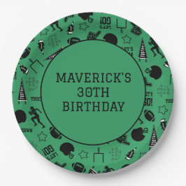 Prato De Papel American Football Green Sports Birthday