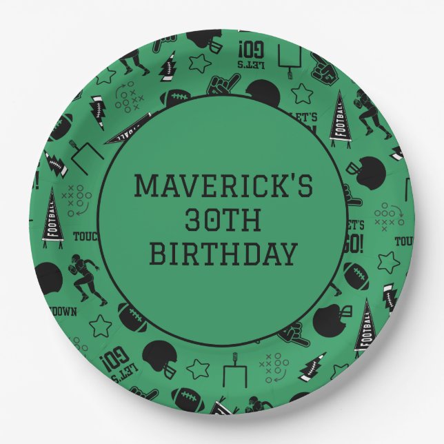 Prato De Papel American Football Green Sports Birthday (Frente)