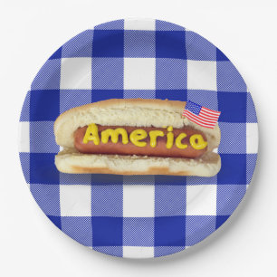 Prato De Papel American Hot Dog em Xadrez de Buffalo