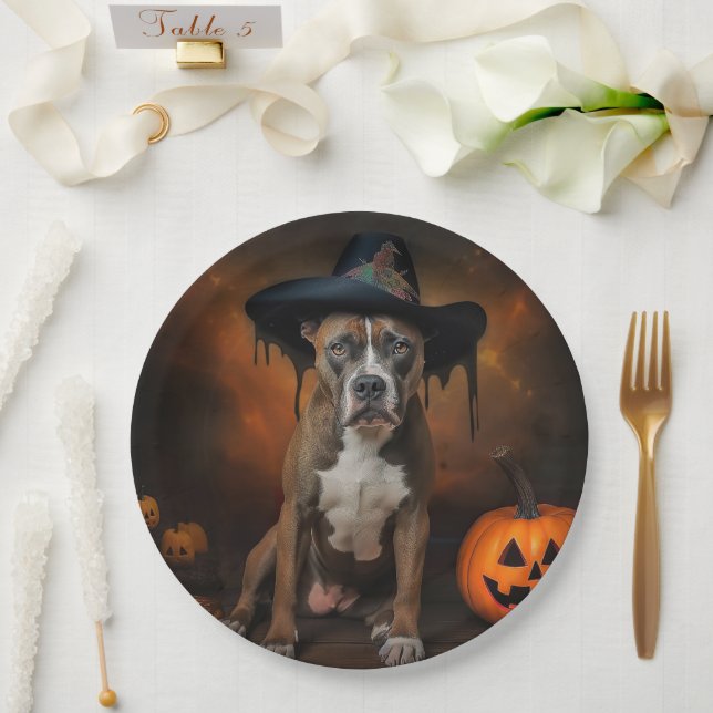 Prato De Papel American Staffordshire Pumpkins Halloween Scary (Casamento)