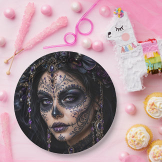 Prato De Papel Amethyst Orchid Calavera – Gothic Sugar Skull