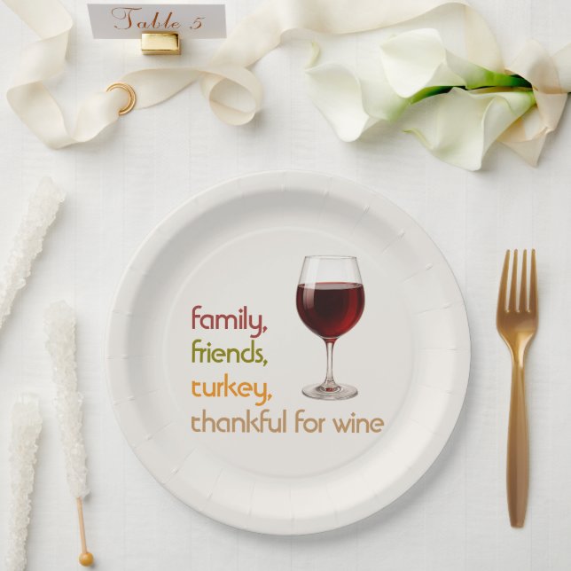Prato De Papel Amigos, Comida, Peru e Vinho | Dia de Ação de Graç (Casamento)