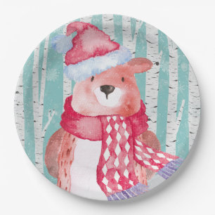 Prato De Papel Amigos de Animais da Floresta de inverno - Urso