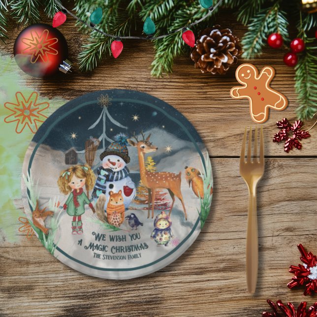 Prato De Papel Amigos de Natal Mágico personalizados (Magic Christmas Friends personalized Paper Plates)
